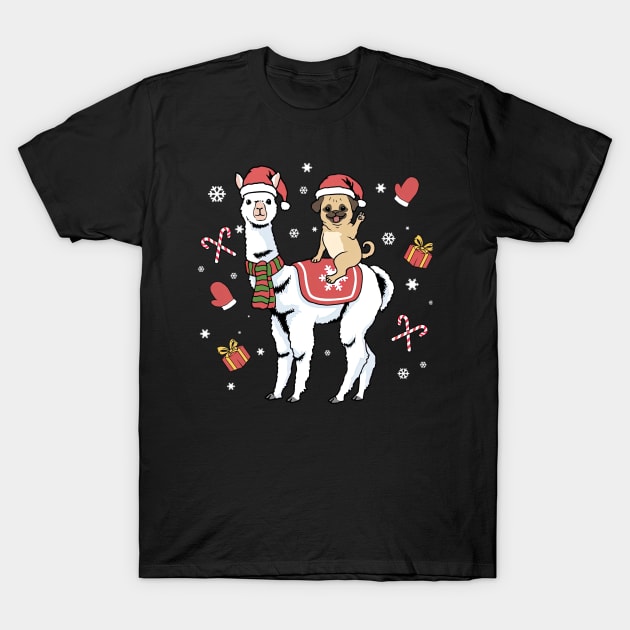 Christmas Pug Llama Dog Merry Christmas Alpaca T-Shirt by EmilyCharlotty